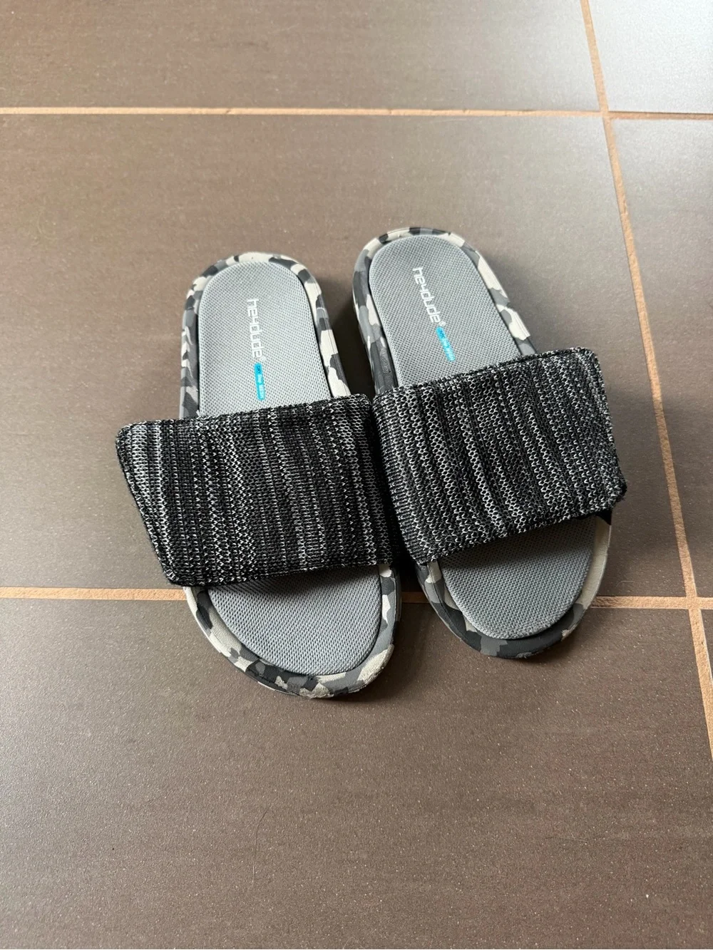 Hey Dude Kids Black Slide Sandals with Gray Footbed